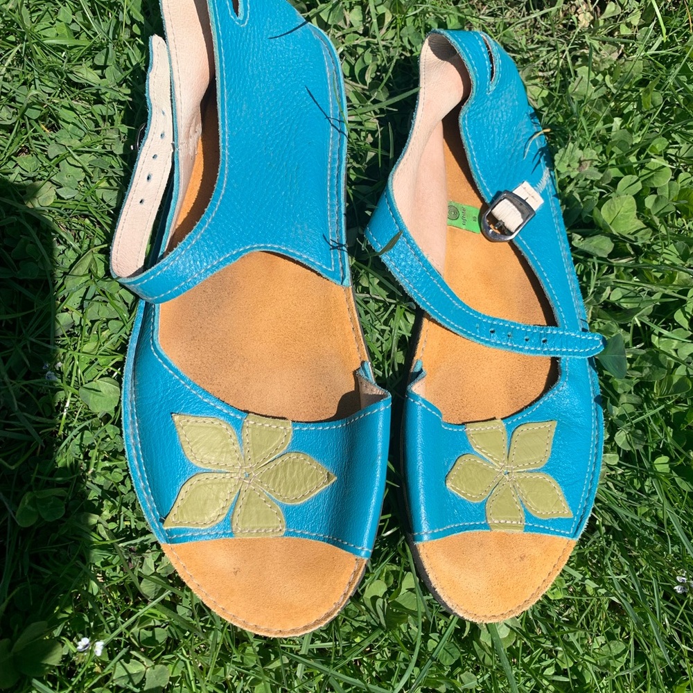 Softstar Solstice Sandals Blue Leather with Floral Design